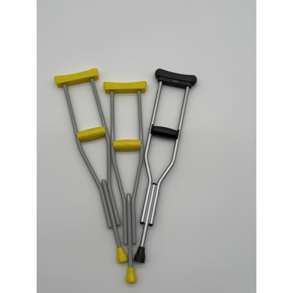 Lot of 3 18" Doll Forearm Crutches 2 Yellow 1 Black Medical Accessory